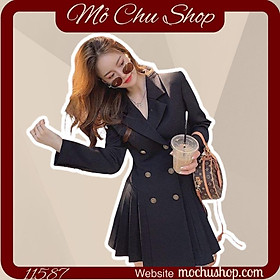 ĐẦM XÒE CỔ VEST PHỐI NÚT TAY DÀI 11587