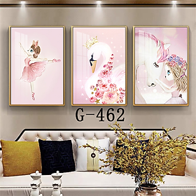 Mua Tranh Treo Tường Cho Bé Gái - Tranh Canvas Bộ 3 Công Chúa Ngựa Đáng Yêu