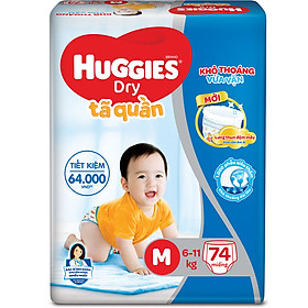 Combo 3 Gói Tã Quần Huggies Dry Gói Cực Đại M74 (74 Miếng) - Bao Bì Mới