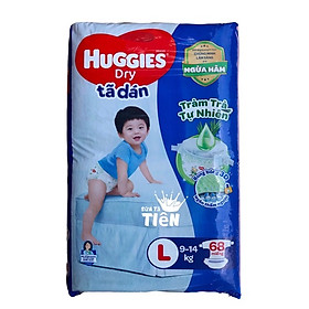 Tã Dán Huggies Dry Gói Cực Đại L68 (68 Miếng) - Bao Bì Mới