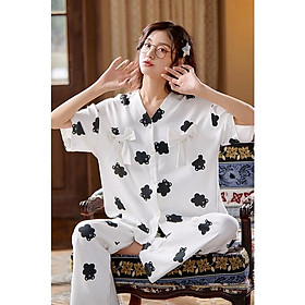 Đồ bộ pijama cộc tay cotton 100% thoáng mát, tông trắng/đen cá tính (13002)