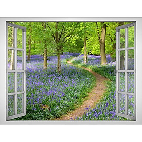 Tranh dán tường cửa sổ 3D cảnh đẹp vườn hoa 0042