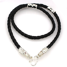 Dây Chuyền Nam Bạc Hiểu Minh DDN031T Dây Da thật 100% bọc bạc đầu rồng