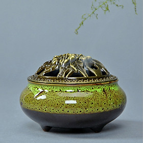 Mua Chén xông trầm 05 xanh lá chất liệu gốm cao cấp