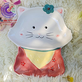Mua Dĩa to hình mèo thần tài - Gốm sứ decor hàng cao cấp khử chì Đĩa đựng thức ăn siêu dễ thương Khay Bát ăn dặm thu hút bé