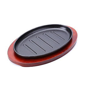 Chảo gang bò né hình thoi đế gỗ 23cm 25cm 27cm dày 2.5cm