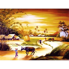 Mua Tranh đính đá cao cấp Cảnh Quê Lúc Hoàng Hôn (87x65cm) chưa đính