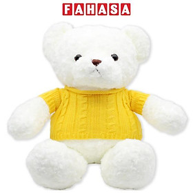 Thú Bông Gấu Teddy Trắng 70 cm - ZooZoo 70480 - Mặc Áo Len Màu Vàng