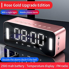 Loa Bluetooth Đài FM HIFI Thẻ TF MP3 Nghe Nhạc Loa Có Màn Hình LED Hiển Thị Nhà Âm Lượng Lớn Loa Đồng Hồ Báo Thức Color: Rose Gold