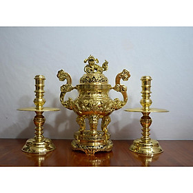 Mua Bộ đỉnh thờ cúng cao 60cm đồng vàng(Đỉnh + đôi chân nến)