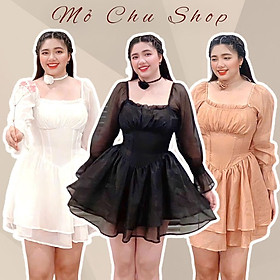 Đầm xòe tay loe cúp ngực kèm chocker hoa bigsize