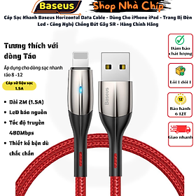 Cáp Sạc Nhanh Baseus Horizontal Data Cable - Dùng Cho iPhone iPad - Trang Bị Đèn Led - Công Nghệ Chống Đứt Gãy SR - Hàng Chính Hãng - 2M/1.5A