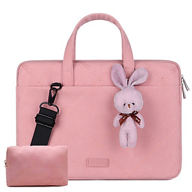 Túi chống sốc da cặp da chống sốc cho macbook, laptop, surface đeo chéo cute tặng kèm gấu bông