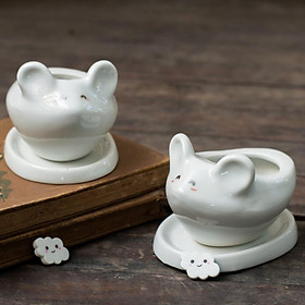 Chậu trồng cây - D12 x R7 x C8 cm - Gốm sứ - Hình thú cưng dễ thương