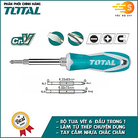 Bộ tua vít 6 đầu trong 1 đa năng TOTAL THT2506076 - Nhỏ gọn, thép chuyên dụng CR-V, tay cầm nhựa nhám chắc chắn