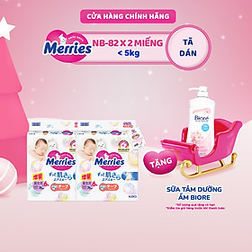 Thùng 2 Tã/bỉm dán Merries cộng miếng đủ size NB82/S76/M60 - NB (<5KG)