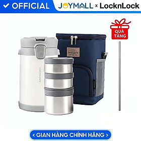 Bộ Hộp Cơm Giữ Nhiệt Lock&Lock Easy Carry 2L LHC8039 Có Túi (1 Hộp 720ml, 2 Hộp 420ml Kèm 1 Bộ Muỗng Và Nĩa) Tặng kèm Ống Hút Inox 304