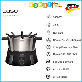 Nồi Lẩu Bếp Từ CASO Induktions-FonDue Schwarz, Phong Cách Châu Âu Đủ 8 Người Dùng, Dung Tích 2.5L, Công Suất 1000W - Hàng Nhập Khẩu Đức