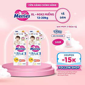 Combo 2 Tã/bỉm dán Merries Đủ Size NB76/S70/M56/L48/XL40