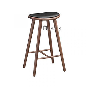 Mua Ghế quầy bar gỗ tự nhiên NAPOLI-P Nội thất Capta Ghế bar nệm PVC màu đen không tựa có chân gỗ cao su sơn màu walnut