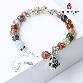 Hình ảnh Vòng đá thạch anh ưu linh đa sắc charm mèo bạc - Ngọc Quý Gemstones