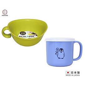 Combo 01 Bát ăn cho bé có quai cầm Kokubo Meal Bowl φ15cm + 01 Cốc nhựa uống nước Nakaya 200ml có nắp silicon mềm - Made in Japan