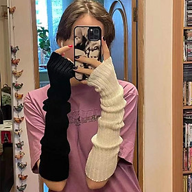 Phụ Nữ Soild Dệt Kim Bao Tay Len Tay Dài Fingerless Gloves Giản Dị Mềm Mại Ấm Áp Y2k Găng Tay Nữ Thời Trang Trang Sức Giọt Color: White Size: 50cm