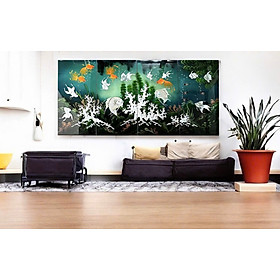 Mua Bộ Tranh sơn mài 4 tấm - QUẦN NGƯ HỘI TỤ size 80x160 cm hàng cao cấp dày dặn xuất khẩu