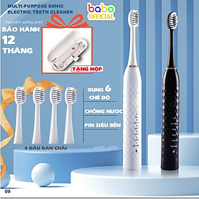 Bàn chải điện đa năng thông minh 6 Chế độ, máy đánh răng Giảm Tiếng Ồn tặng kèm 4 đầu thay thế BaBo (TD02)