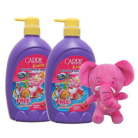 Combo 2 chai tắm gội toàn thân cho trẻ Carrie Junior Hương Cherry (700g*2)+ Tặng kèm 1 Voi bông xinh xắn