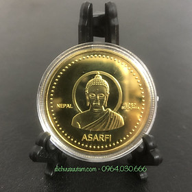 Hình ảnh Đồng xu Đức Phật Nepal mang lại bình an và may mắn, tặng kèm đế trưng bày xu