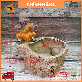 Chậu tượng Chú Tiểu tập võ mini gốm Bát Tràng trồng bonsai cây cảnh để bàn