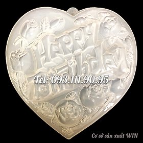Khuôn rau câu sinh nhật Happy Birthday hoa hồng – Khuôn hình tim loại 20 cm - Mã số 1091