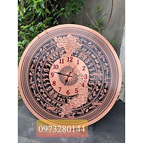 Đồng hồ mặt trống đồng chất liệu bằng đồng đỏ nguyên chất kích thước 60cm