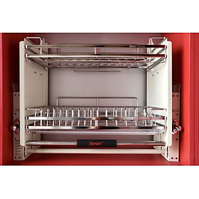 Giá đựng bát 2 tầng bằng inox (Giá bát đĩa di động nâng hạ Gerari chính hãng, chất liệu Inox 304 bóng mờ cao cấp)