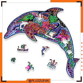 PLUZZLE Bộ xếp hình gỗ đồ chơi puzzle ghép hình con vật độc đáo - Cá Heo – PZ011