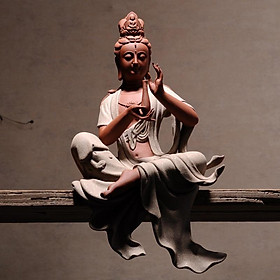 Tượng Quan Âm Bồ tát nâng Bình phổ độ chúng sinh gốm tử sa- Tượng phật thích hợp trang trí decor không gian thanh tịnh