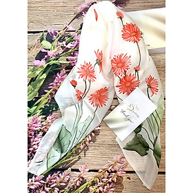 Khăn Lụa Vẽ Tay Hoa Đồng Tiền SenSilk  – Quà Tặng Doanh Nghiệp - Silk Painting Scaves 100% Silk made in Vietnam 160x55cm