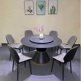 Mua Bộ bàn ghế phòng ăn Tundo mặt tròn xoay đá ceramic kèm 6 ghế