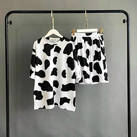 Set Bộ Thun Unisex bò Sữa - Quần Bò Sữa Phối Áo Tay Lỡ Form RộngFreesize Thoitrangsihienlinh