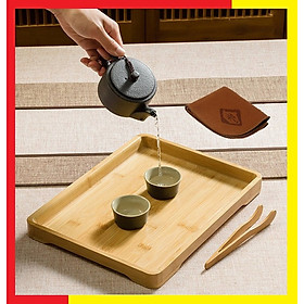 Mua Khay trà bàn trà tre chống mối mọt cong vênh phù hợp với môi trường nóng ẩm cao tại Việt Nam Kích thước 33 x 25 x 2 6cm Màu Gỗ Tre nguyên bản sáng đẹp dễ dàng lau rửa (Tặng kèm 1 Dụng cụ gắp trà và khăn lau bàn trà) - Khay Tre Uống Trà bằng Gỗ Tre