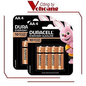 Pin AA Duracell Everyday , Pin Tiểu vỉ 4 viên cho máy nghe nhạc, chuột không dây, bàn phim - Hàng Chính Hãng - 2 vỉ Pin AA
