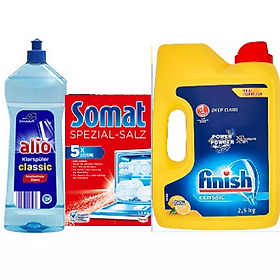 Combo Bột rửa bát finish 2.5kg + muối Somat 1.2kg + Nước làm bóng alio 1