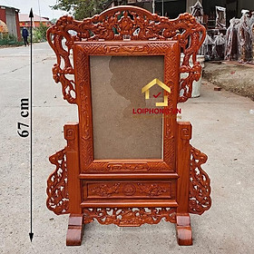 Khung ảnh thờ tứ linh đẹp bằng gỗ hương kích thước ảnh 20x30 cm