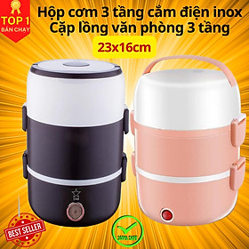 Bộ Hộp Cơm Giữ Nhiệt Văn Phòng Cao Cấp Cắm Điện inox 3 tầng - Chính Hãng