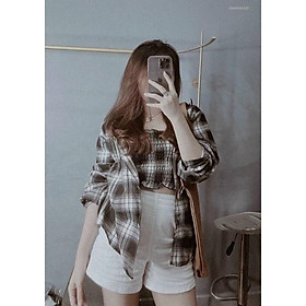 Set Áo Khoác sơmi caro kèm áo ống nhúng kaki QUẢNG CHÂU unisex ulzang nam nữ