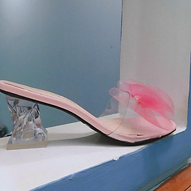 Dép cao gót đế trong quai màu hồng siêu dễ thương cao 5cm cực êm chân