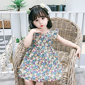 Váy, đầm bé gái mùa hè chất cotton công chúa hoạ tiết hoa nhí thoáng mát dễ thương QATE25