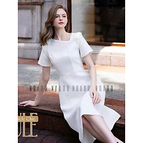Đầm trắng cổ xéo NGADO , đầm dáng dài , đầm kiểu , đầm nữ , đầm dự tiệc