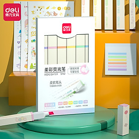 Bút highlight nhấn dòng macaron kèm sticker dạ quang Deli - hộp 6 chiếc - S741